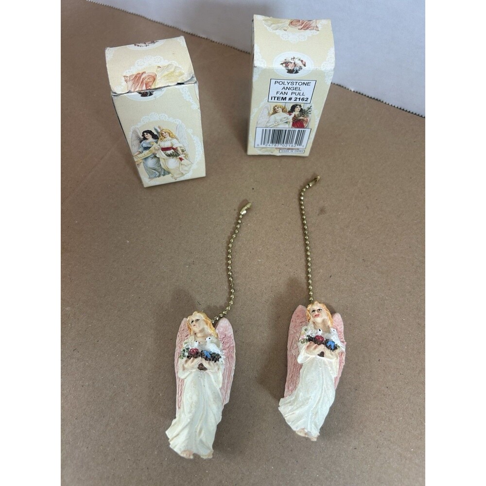 Polystone Angel Ceiling Fan Pull Chain Set Vintage 2.5in Figurine Decor Lot (2) - Picture 2 of 10